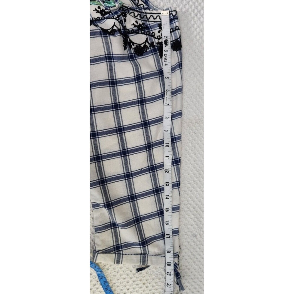 NEW Umgee Plaid Embroidered Short Sleeve Ivory Navy Babydoll Dress Women Boho L‎ - Picture 10 of 12